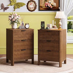 Wodeer 3 Drawer Dresser for Bedroom, 20" Wide Wood Storage Cabinet with Fluted Design, Modern Chest of Drawers for Living Room, Nursery Clothing Organizer with Metal Slides, Anti-Tipping