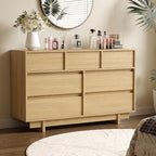7 Drawer Oak Dresser for Bedroom, 51.5" Wide Mid Century Modern Dresser