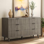 Wood Tall 6 Drawers Dresser, 53.2" W Fluted Modern Dressers for Bedroom