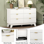 Wodeer 6 Drawer Fluted Dresser for Bedroom, Mid Century Modern Dresser with 6 Drawers, Dressers & Chests of Drawers with Metal Handle, TV Stand & Storage Organizer for Entryway, Hallway, White
