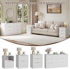 7 Drawer Dresser & 3-Drawer Nightstand Set 3-Piece, White丨Bedroom Dressers and Night Stand Set of 2, Fluted Modern Wood Chest of Drawers Storage Dressers Set for Bedroom