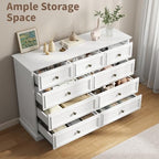 51" Wide Farmhouse 9 Drawer Dresser for Bedroom, White