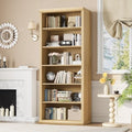 Rresyet Bookcase and Bookshelves, 28" W Tall Bookshelf, Natural Oak