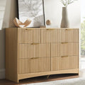 Amada Modern 7 Drawer Dresser, Fluted Wood Chest of Drawers, Natural Oak