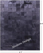 Modern Design Premium Cowhide Leather Carpet with Chevron Pattern, Area Rug (Black, 5x8)