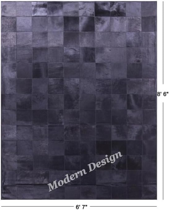 Modern Design Premium Cowhide Leather Carpet with Chevron Pattern, Area Rug (Black, 5x8)