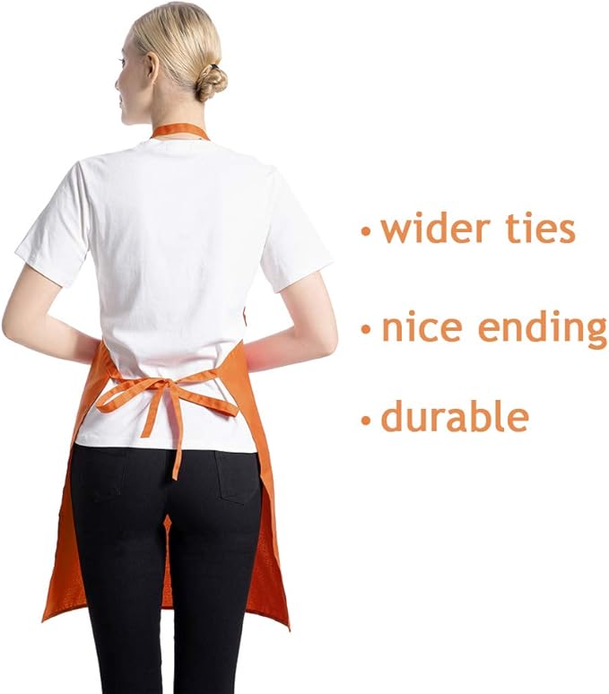 Orange Plain Bib Aprons Bulk in Big Size for Women Men Adult Chef Restaurant Cooking Baking Painting BBQ(Orange-12 pcs)