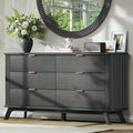 HUAHUU Fluted 6 Drawers Dresser for Bedroom, 55" Mid Century Modern & Chests of Drawers, Curved Profile Design, TV Stand, Wood Storage Dresser for Entryway, Hallway, Black