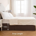 MIYE Pleated Waffle Weave Bed Skirt, Tailored Dust Ruffle 14 Inch Drop Easy Fit, Machine Washable (Brown, Queen - 14" Drop)