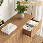 9 Drawer Fluted Dresser for Bedroom with Deep Drawers, Light Walnut丨63 Wide Wood Dresser, Large Chest of Drawers, Modern Long TV Stand, Storage Cabinet Side Table for Living Room, Hallway