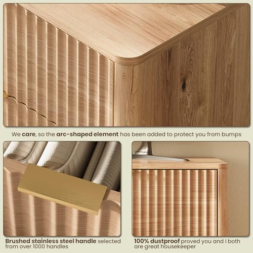 47" Wide Fluted 6 Drawers Dresser for Bedroom,Curved Edge,Oak