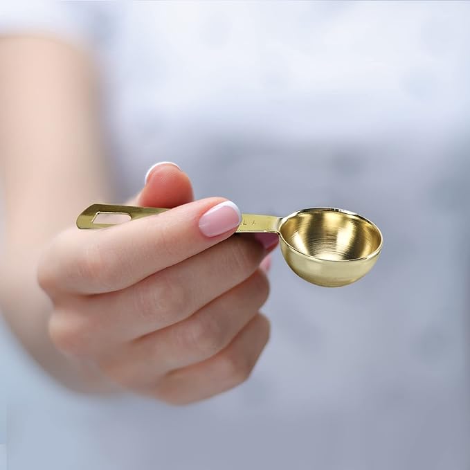 Gold Measuring Spoons, Heavy Duty 18/8 Stainless Steel Measuring Set of 6 Piece: 1/8 tsp, 1/4 tsp, 1/2 tsp, 1 tsp, 1/2 tbsp & 1 tbsp Measuring Liquid and Dry Ingredients for Cooking Baking Gift Set