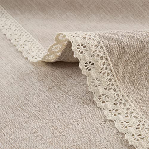 GLORY SEASON Textured Tablecloth Linen-Look Rustic Burlap Style Washable Solid Heavy Weight Lace Trim Rectangle Fabric Table Cloth,Table Cover for Kitchen Dinning Tabletop Decoration55x70 in Beige - size: 70" x 55" (Rectangular)