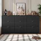 HOUROM Black Fluted Dresser for Bedroom,9 Drawer Chest,59in Wood Cabinet