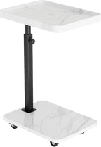 Adjustable Tv Trays for Eating on Couch That Slide Under,360° Swivel C Shaped End Sofa Side Snack Table with Wheels for Living Room and Bedroom, Bed,Chair, (White Marble+Black)