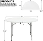 MoNiBloom 4Ft Round Folding Table, Indoor Outdoor Plastic Dining Card Table with Handle and Lock for Picnic Party Banquet Wedding, White