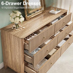 INNOD Fluted 6 Drawers Dresser, 54" Wide Modern Chest of Drawers with Round Corners, Wooden Dresser TV Stand, Wood Drawer Organizer for Bedroom, Living Room, Hallway