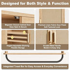 INNOD Rattan Bathroom Wall Cabinet with Towel Bar, Wall-Mounted Medicine Cabinet with Adjustable Wood Shelf & Doors, Over the Toilet Storage Cabinet for Laundry Room & Kitchen & Living Room