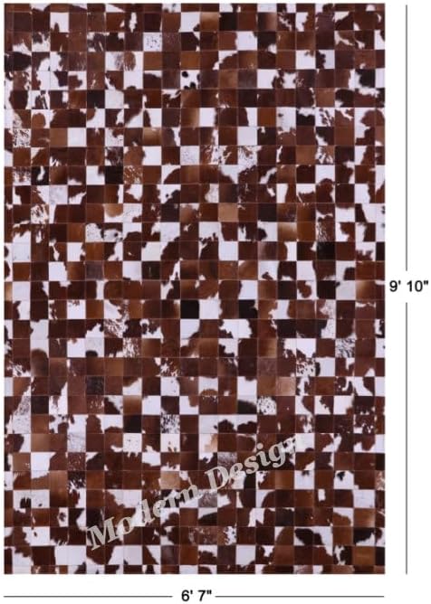 Modern Design Premium Cowhide Leather Carpet with Chevron Pattern, Area Rug (Brwon/White, 3x12)