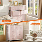 Sweetcrispy 9 Drawer Fabric Dresser Storage Tower Drawer Organizer, Pink