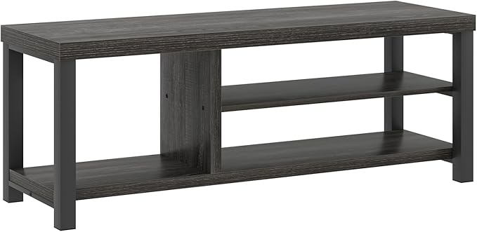 FOLUBAN Entryway Bench with Shoe Storage, Vintage End of Bed Bench, Rustic Wooden Entry Bench for Hallway Front Door Entrance, Industrial Indoor Bench for Bedroom Living Room, Dark Gray, 47 Inch