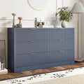 6 Drawer Fluted Dresser for the Bedroom, 55" Wide Wooden Dresser with Deep Drawers, Large Floor Chest of Drawers, Modern Long TV Stand, Storage Cabinet for Livingroom, Hallway, Blue