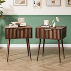 VINGLI Nightstands Set of 2, Fluted Night Stand with Drawer, Bedside Table, Wood Nightstand for Bedroom, Mid Century Modern End Tables, Walnut, 18.9" W*14.96" D*24" H