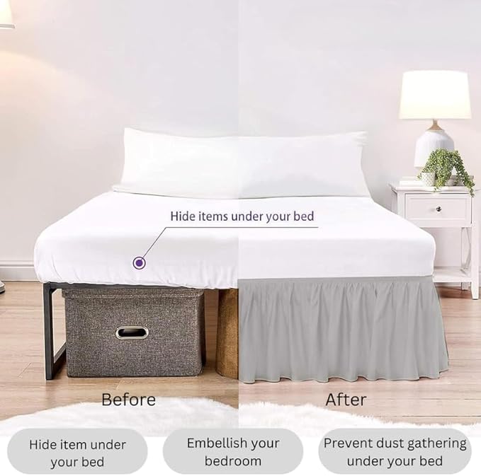 Ruffle Bed Skirt with Split Corners, Microfiber Dust Ruffled for a Perfectly Tailored Bedding Ensemble, Wrinkle and Fade Free, Easy Fit, Full Size 16 Inch Drop, Light Grey