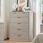 LEYAOYAO Fluted 6 Drawers Dresser for Bedroom, 42" Tall Modern Chest of Drawers with Metal Handle, Curved Profile Design,Light Grey Wood Drawer Organizer for Bedroom, Living Room, Hallway, Entryway