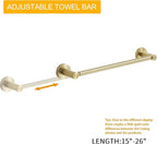 BESy Adjustable 15 to 26 Inch Single Bath Towel Bar for Bathroom SUS304 Stainless Steel Towel Holder, Wall Mount with Screws Hand Towel Bar Rod Hotel Style, Brushed Gold
