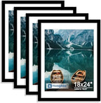 Hongkee 18x24 Frame Set of 4, 18 x 24 Black Wood Style(Mat 16x20)
