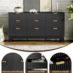 HUANLEGO Fluted Dresser for Bedroom with 9 Drawers, Black