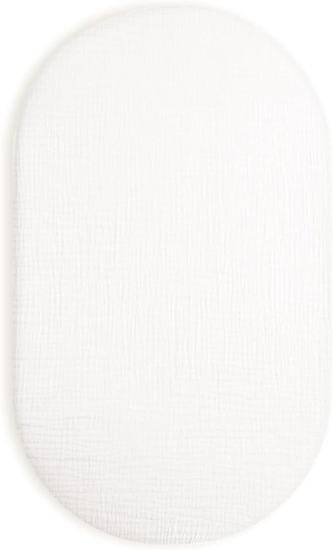 Bassinet Sheet for Baby Boy and Girl, Fitted Sheets for Rectangle, Oval, Hourglass Bassinet Mattress, Muslin Moses Basket Sheets with Neutral Style (White)