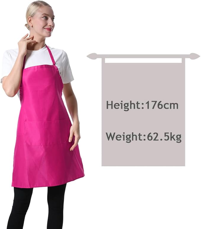 12 Pcs Bib Bulk Hot Pink Aprons for Women Men Adult Girls Unisex with 2 Pockets, Baking Cooking Kitchen Painting Apron (Pink,12 pcs)