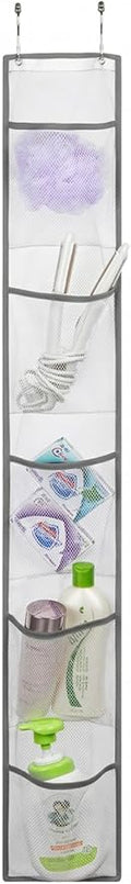 ALYER Hanging Storage Shower Caddy Organizer,Mesh Pockets for Bathroom,Closet,Pantry (Gray)