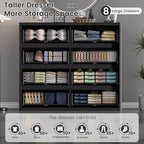 Standifurno Black 8 Drawers Dresser for Bedroom, 48" Wide Wooden Tall Chest of Drawers with Curved Modern Profile Design, Fluted Dresser TV Stand, Wood Closet Clothes Storage Drawer Organizer