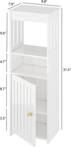 Narrow Bathroom Storage Cabinet, 5-Tier Slim Organizer with Door and Open Shelf for Toilet Small Spaces, White, 7.9" D x 9.8" W x 31.5" H