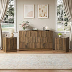 7 Drawer Dresser & 2-Drawer Nightstand Set 3-Piece, Walnut丨55 Wide Bedroom Set Night Stand Set of 2 with Metal Handle, Fluted Wood Chest of Drawers Storage Dressers Set for Bedroom