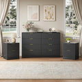 8 Drawer Dresser & 2-Drawer Nightstand Set 3-Piece, Black丨55 Wide Fluted Black Dresser and Night Stand Set of 2 Modern Wood Chest of Drawers Storage Dressers Set for Bedroom