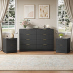 8 Drawer Dresser & 2-Drawer Nightstand Set 3-Piece, Black丨55 Wide Fluted Black Dresser and Night Stand Set of 2 Modern Wood Chest of Drawers Storage Dressers Set for Bedroom