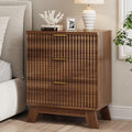 Xixini Fluted Nightstand with 3 Drawers, 24" Wide Side Table, Walnut