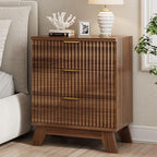 Xixini Fluted Nightstand with 3 Drawers, 24" Wide Side Table, Walnut