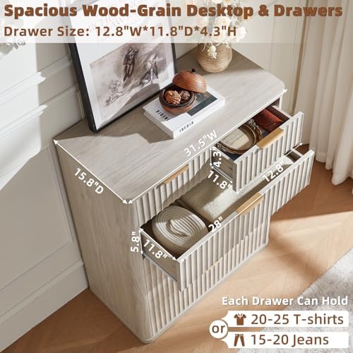 LEYAOYAO Fluted 6 Drawers Dresser for Bedroom, 42" Tall Modern Chest of Drawers with Metal Handle, Curved Profile Design,Light Grey Wood Drawer Organizer for Bedroom, Living Room, Hallway, Entryway