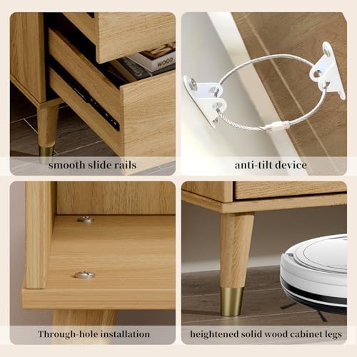 Chrangmay 6 Drawer Dresser,47.24" Wide Mid Century Chest of Drawers,Wooden Bedroom Drawer Dresser with 9 Storage Drawers for Bedroom,Living Room,with Anti-Tipping Device,Oak