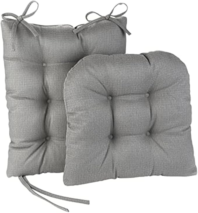 Klear Vu Omega Non-Slip Rocking Chair Cushion Set, Assembled in USA, Thick Padding & Tufted Design, Includes Seat Pad & Back Pillow with Ties, 17x17 Inches, 2-Piece Set, Solid Gray