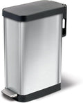 Glad Slim Trash Can with Clorox Odor Protection - Narrow Kitchen Garbage Bin with Soft Close Lid, Step On Foot Pedal and Waste Bag Roll Holder, Stainless Steel, 12 Gallon/45 Liter