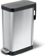 Glad Slim Trash Can with Clorox Odor Protection - Narrow Kitchen Garbage Bin with Soft Close Lid, Step On Foot Pedal and Waste Bag Roll Holder, Stainless Steel, 12 Gallon/45 Liter