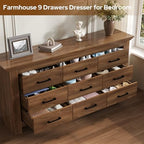 9 Drawer Dresser for Bedroom, Wood Dresser Chests of Drawers with Metal Handle, Triple Wide Dressers, Vintage Design Storage Chest Cabinet and Organizer Drawers for Closet, Hallway, Entryway, Walnut