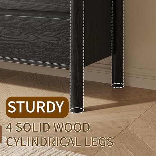 CHUWELL 45" Tall Black 5 Drawer Dresser for Bedroom with Solid Wood Legs