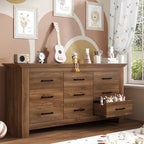 9 Drawer Dresser for Bedroom, Wood Dresser Chests of Drawers with Metal Handle, Triple Wide Dressers, Vintage Design Storage Chest Cabinet and Organizer Drawers for Closet, Hallway, Entryway, Walnut